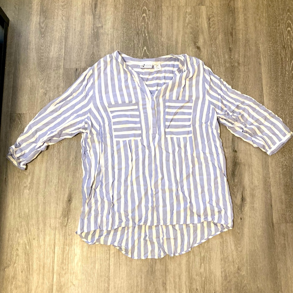 Women’s blouse, blue and white stripes. Size 12.